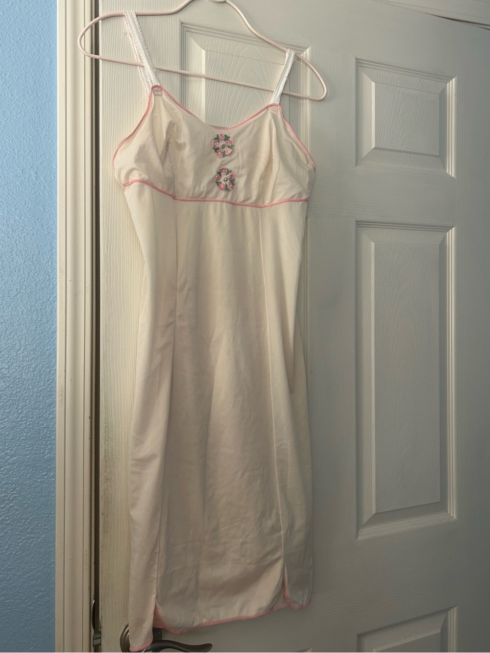 Women's Ivory Slip Dress with Pink Trim